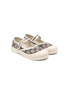 Gucci Cream and Brown GG Canvas Mary Jane Kids Sneakers